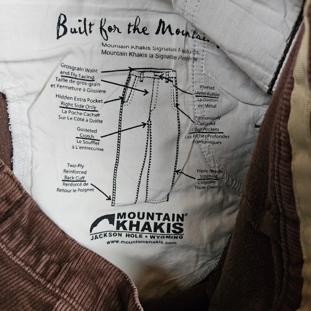 Mountain Khakis Mens Brown Corduroy Pants 34x32 Relaxed Fit Rugged